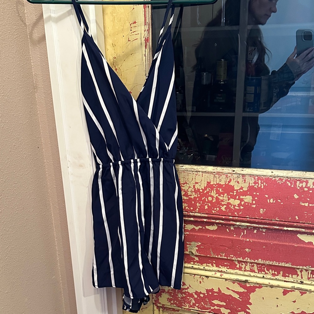 Elegant Navy and White Striped Women's Romper